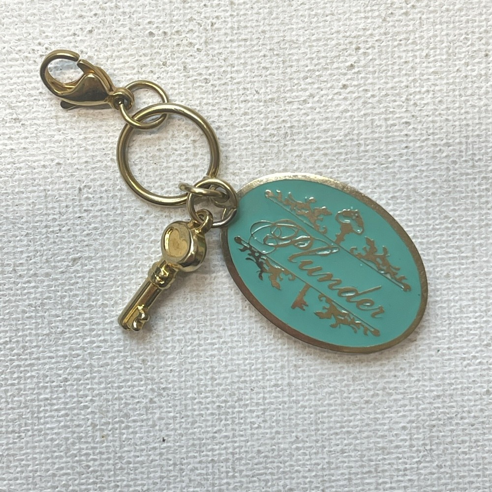 Plunder Green Enamel Oval Key Gold Tone Purse Charm Fob Keychain Detachable